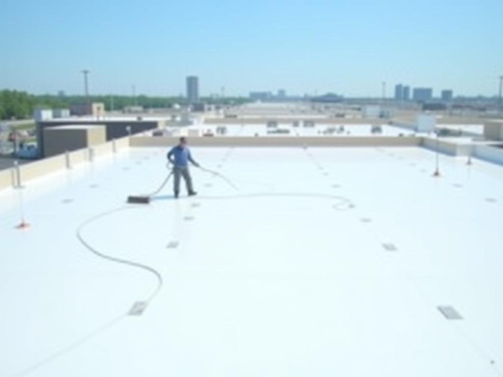 Application of fluid-applied roof coating on a commercial building for energy efficiency