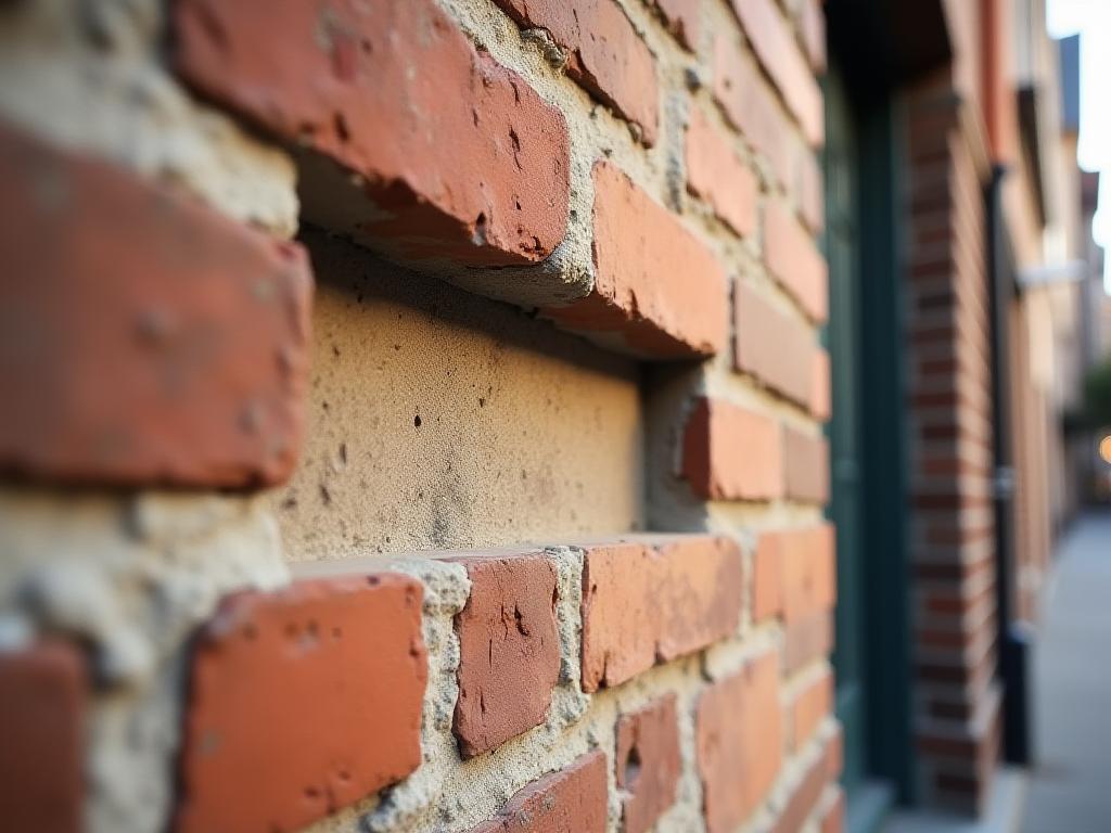 Detailed close-up of intricate masonry restoration on a historic commercial building