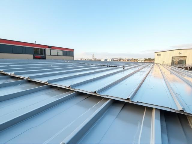 Modern metal roof installation on an industrial building, emphasizing durability