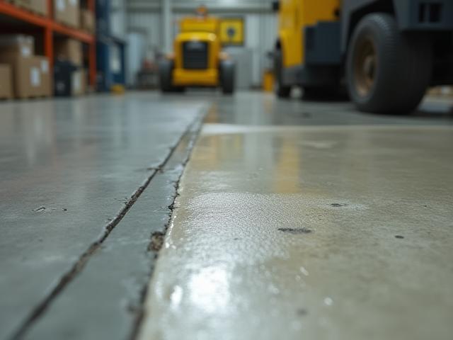Industrial floor undergoing concrete restoration with new sealants
